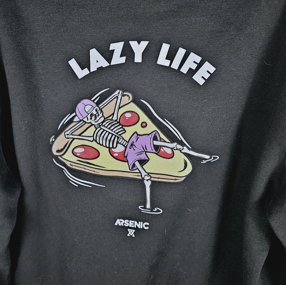 ARSENIC | "Lazy Life" skelton pizza pullover hoodie - Picture 4 of 7